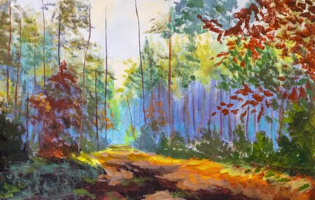 絵画 油絵 風景画 森林公園 ミニ美 絵画 - 絵画